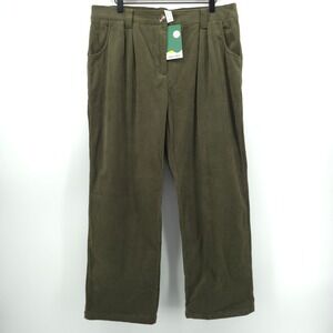 Halara Women Pants Corduroy Pleated XL Olive Green Wide Leg HR9BC - NWT
